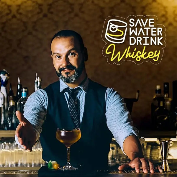 Save Water Drink Whiskey Bar Neon Sign